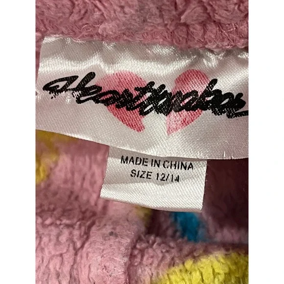 Heartmates Fuzzy Pajama Pants Smiley Peace Sign Pink Girls Size 12/14 or women S - Picture 2 of 7